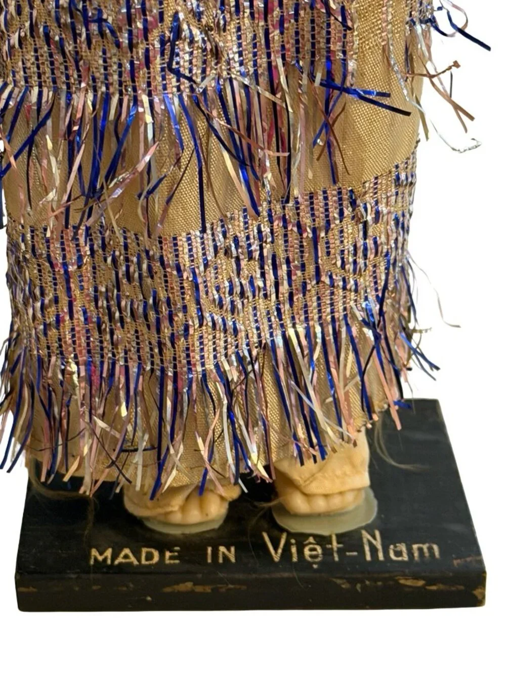 Vintage Vietnamese Woman Doll Handmade Ethnic Figurine Fringe Dress Made in Viet